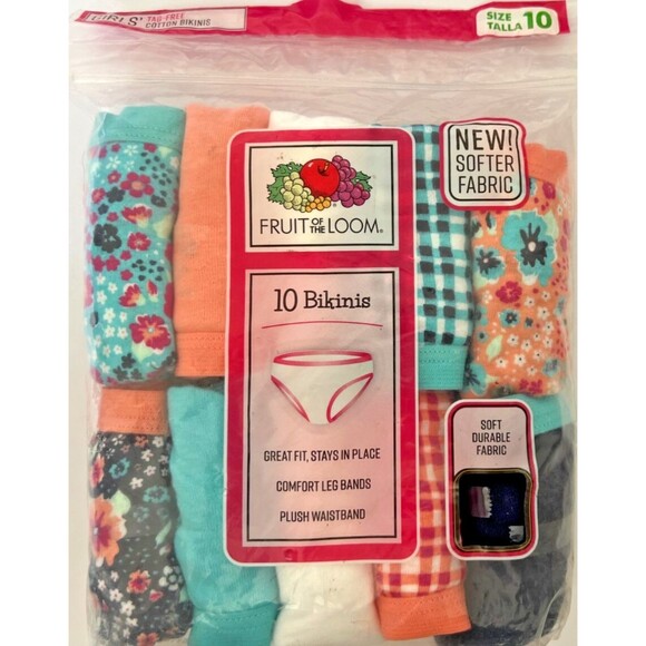 Fruit of the Loom Other - Girls Fruit of the Loom Cotton Bikinis, 10 Pack, Size 10